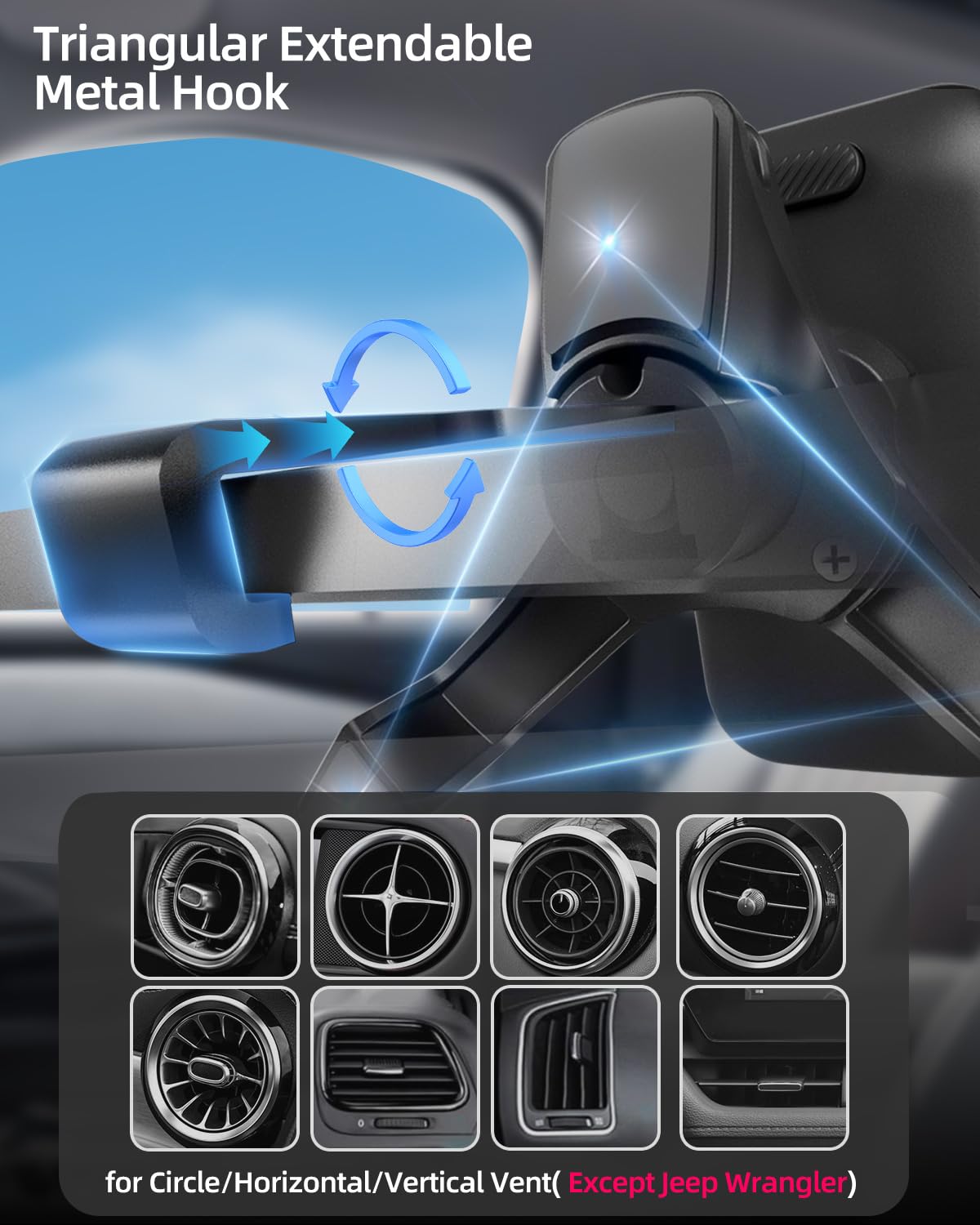 Vent Phone Mount For Car, Hands Free Air Vent Clip Cellphone Holder With Deep Wide Clamp, Universal Automobile Cradle Fit For Me